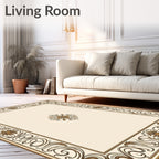 Elegant Gold Cream Floral Border Rug