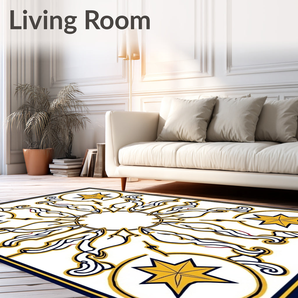 Gold Star Swirl Navy Outline Rug
