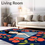 Crimson Poppy Portrait Blue Rug