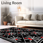 Black White Red Berry Laurel Frame Rug