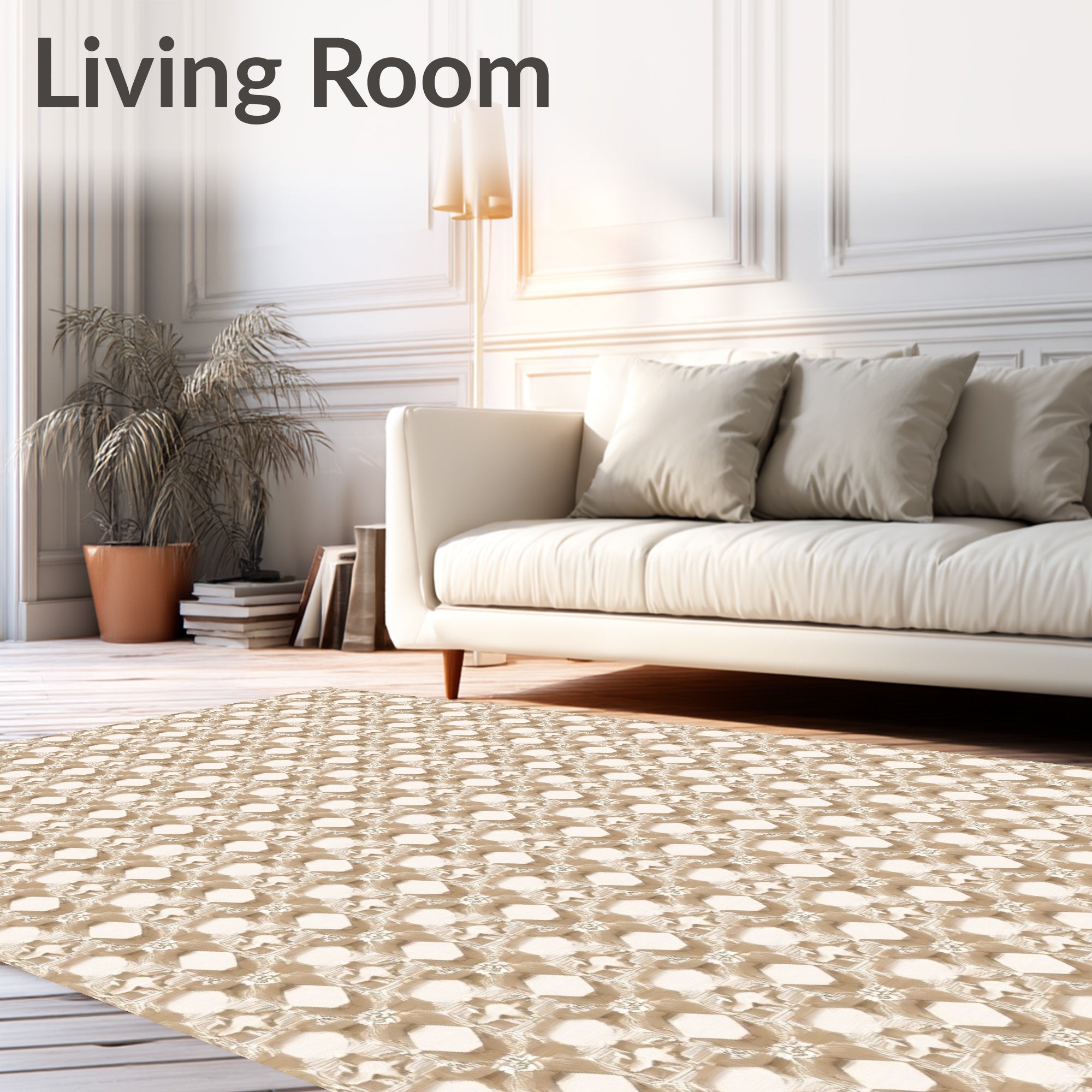 Tan Woven Lattice Medallion Rug