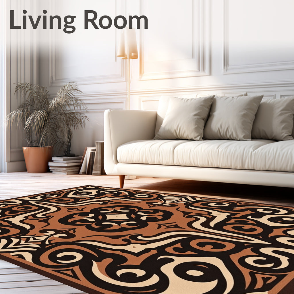 Bold Tawny Tribal Swirl Rug