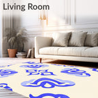 Abstract Blue Swirls on Cream Rug