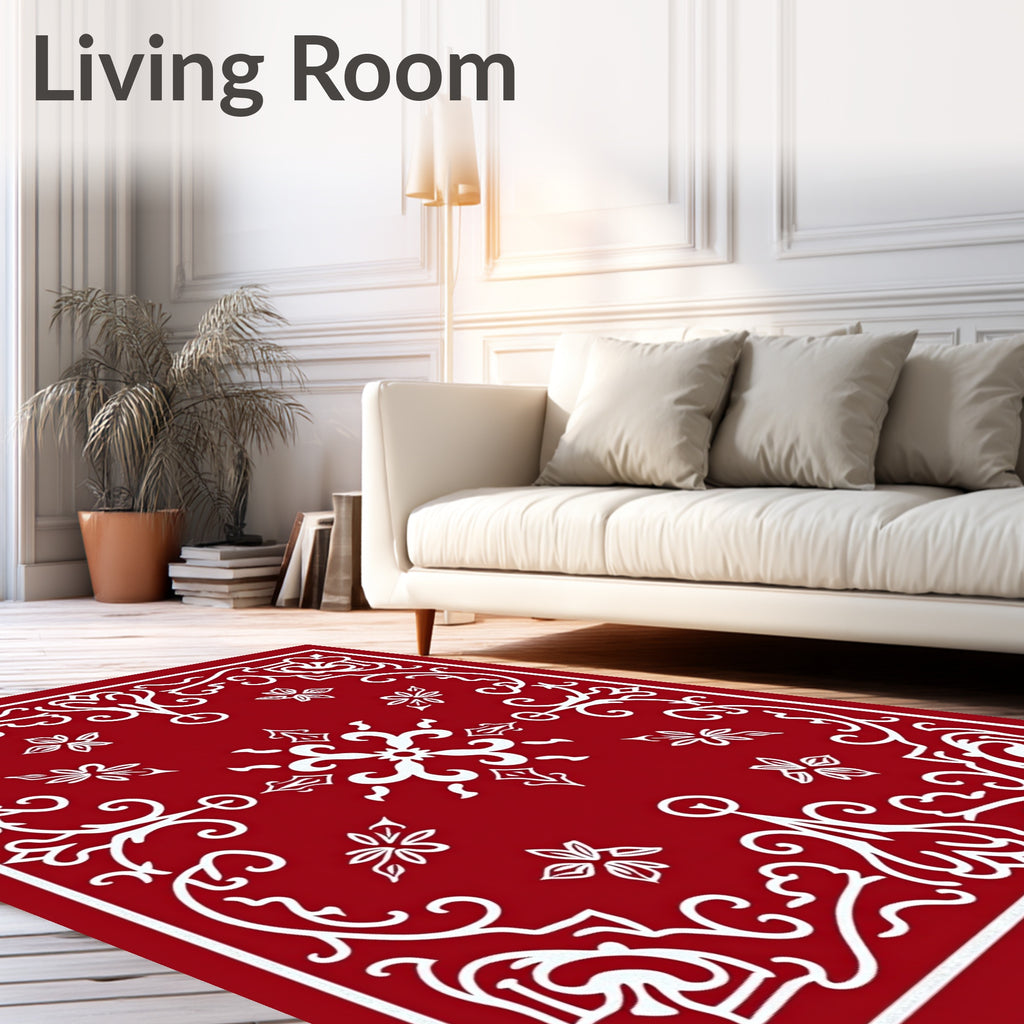 Crimson White Floral Medallion Rug