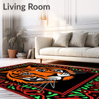 Bold Orange Tiger Face Bordered Rug