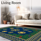 Festive Golden Snowflake Navy Christmas Rug
