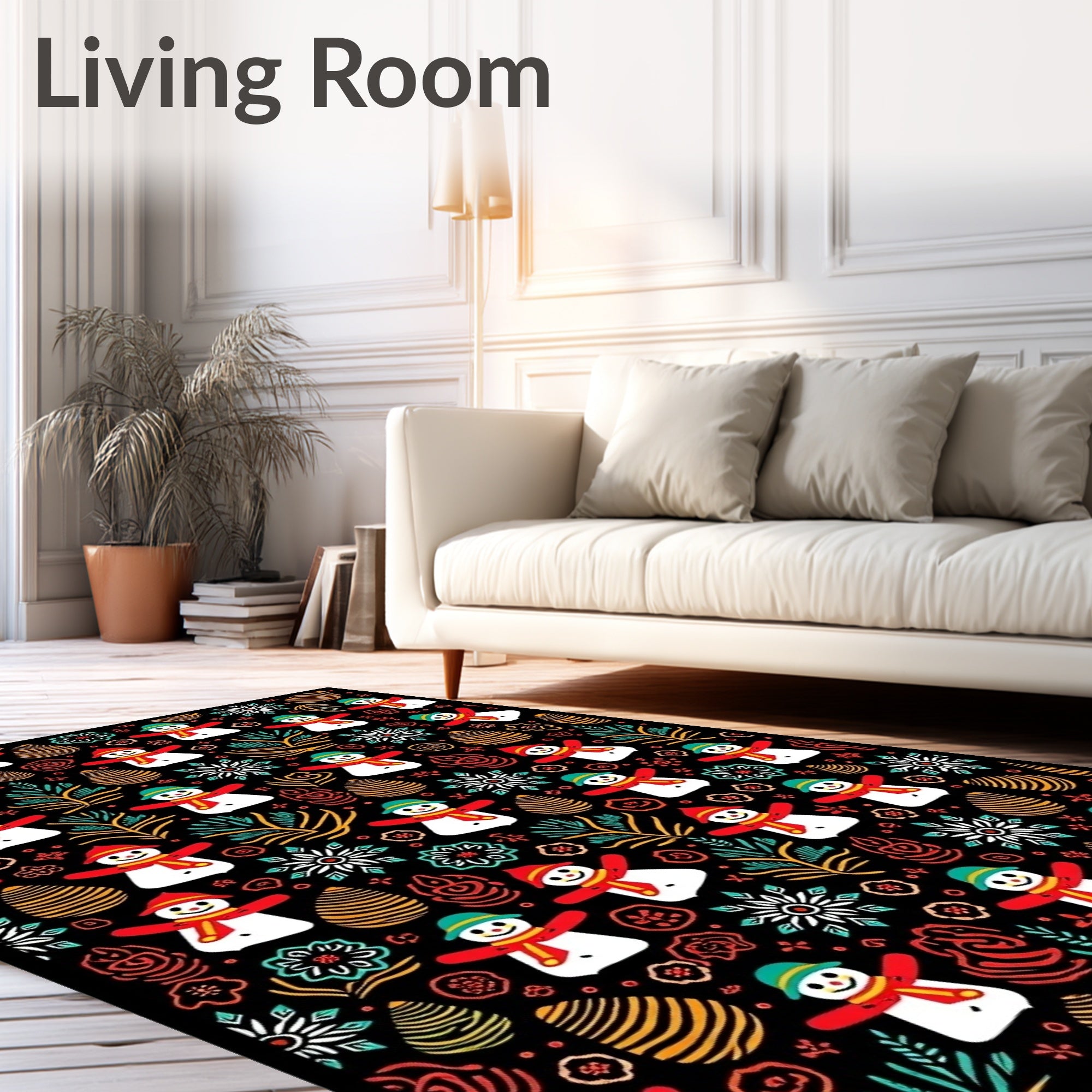 Cute Snowman Holiday Snowflakes Rug