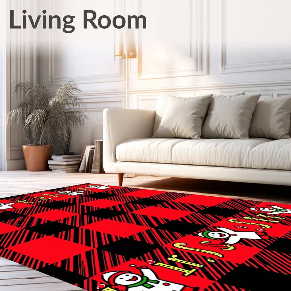 Red Black Buffalo Check Snowmen Rug