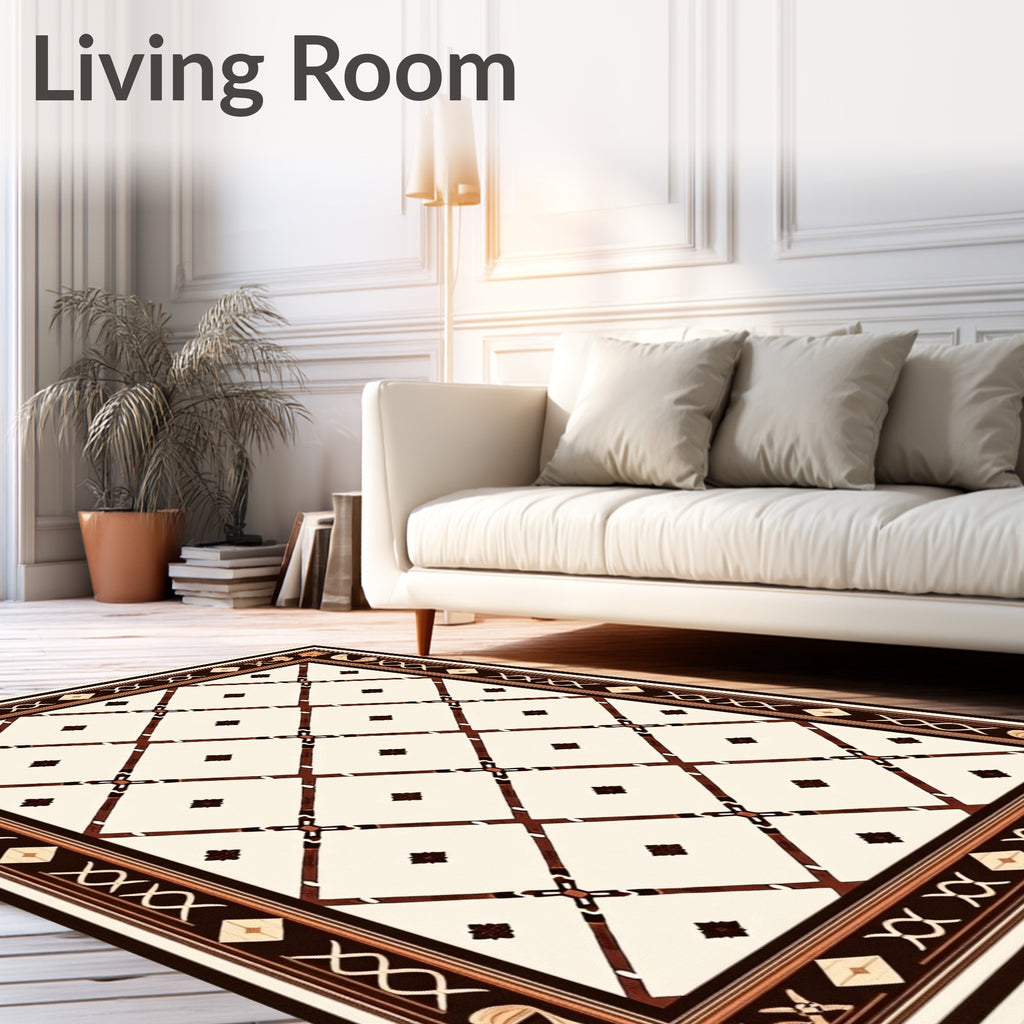 Ornate Cream Lattice Diamond Rug
