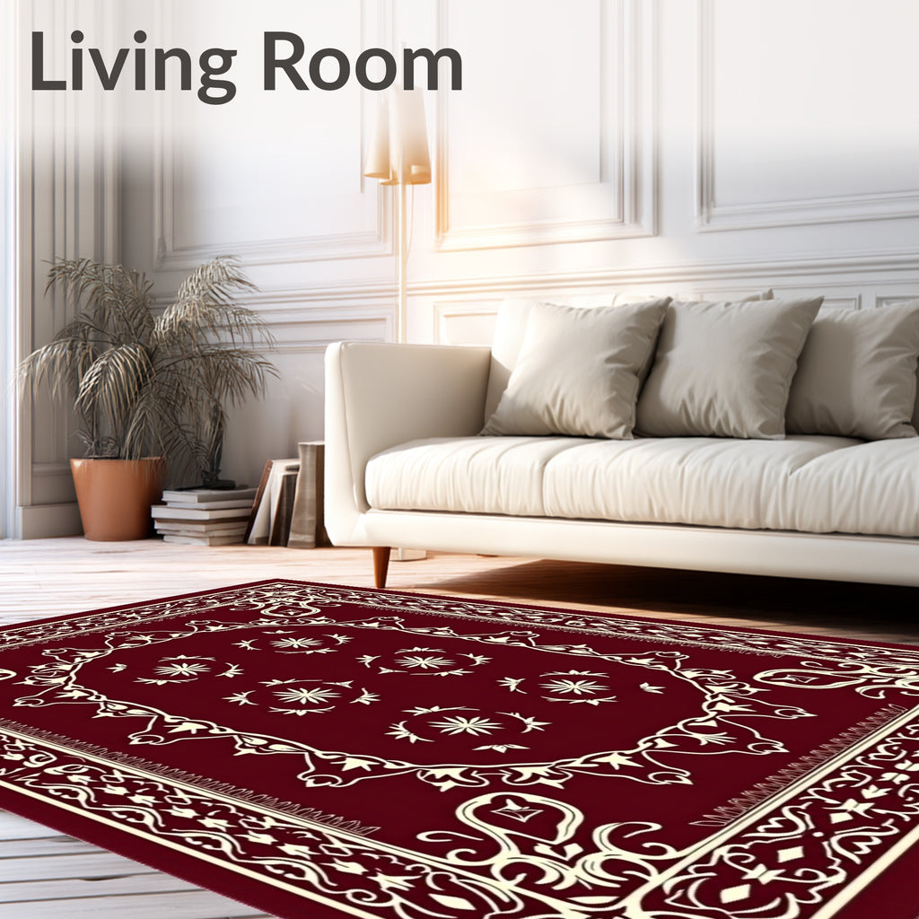 Deep Red Vintage Floral Medallion Rug