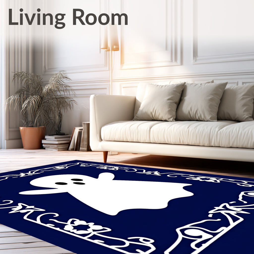Playful White Ghost Ornate Border Rug