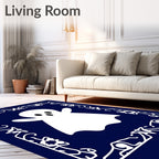 Playful White Ghost Ornate Border Rug
