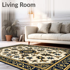 Navy Gold Floral Medallion Square Rug