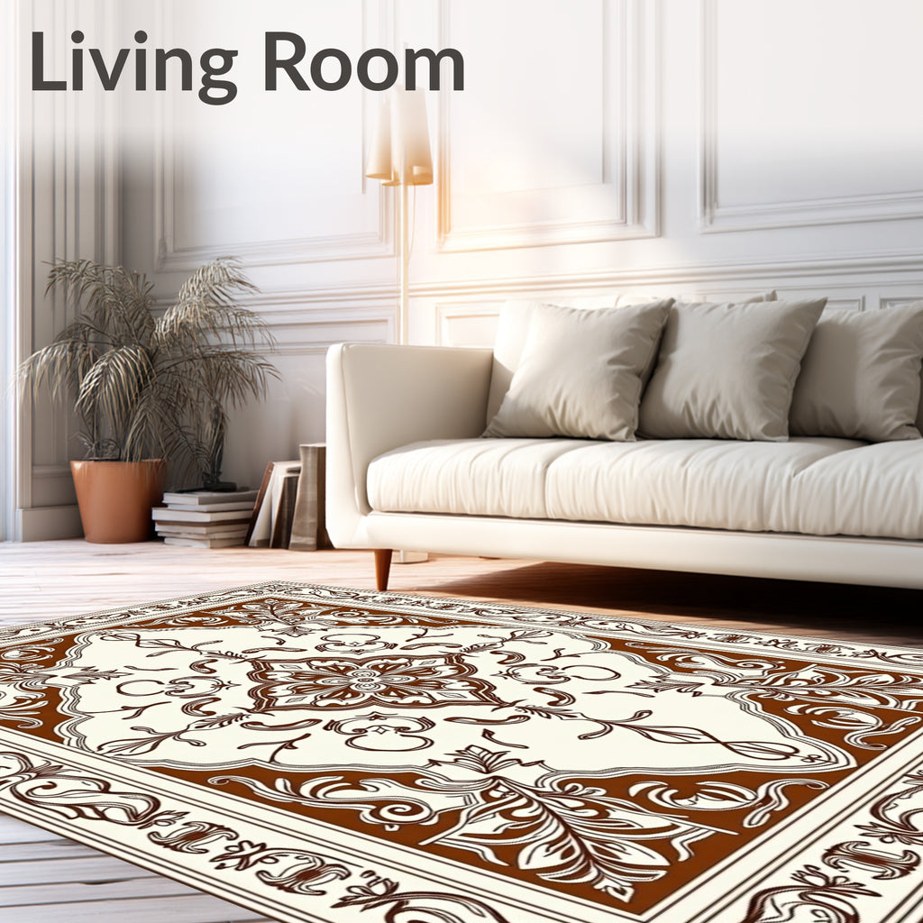 Brown and Cream Floral Medallion Frame Rug