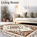 Brown and Cream Floral Medallion Frame Rug