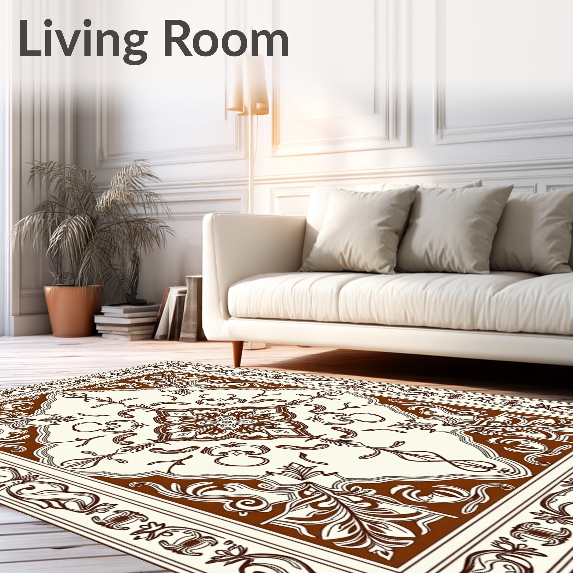 Brown and Cream Floral Medallion Frame Rug