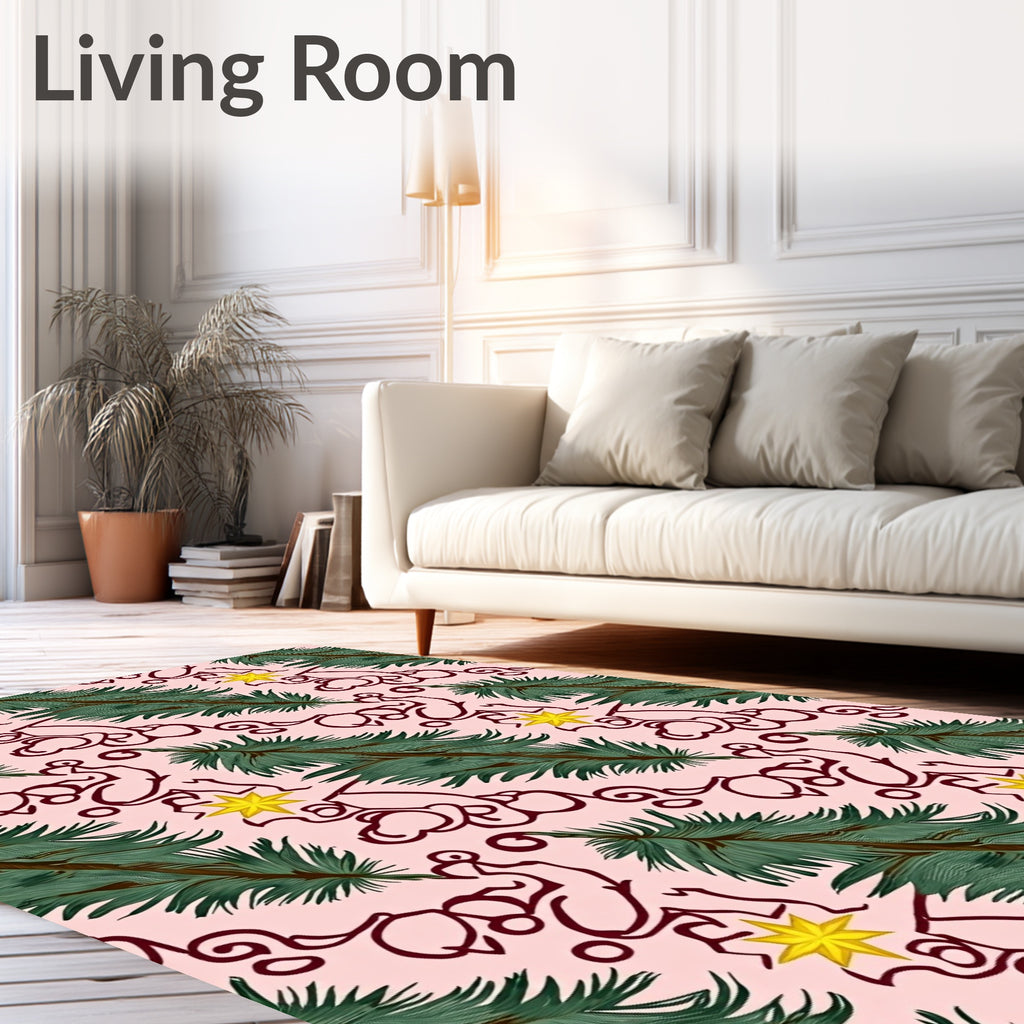 Pink Evergreen Star Line Art Rug
