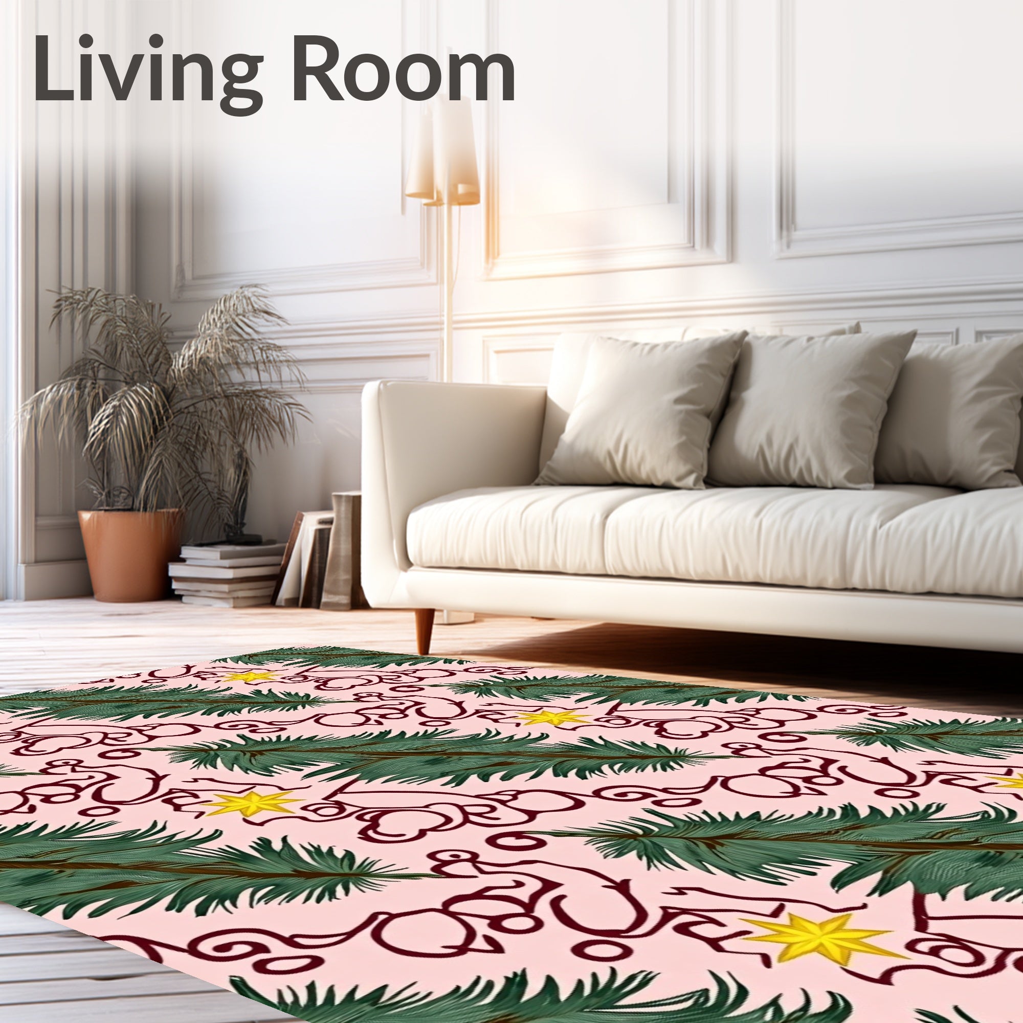 Pink Evergreen Star Line Art Rug