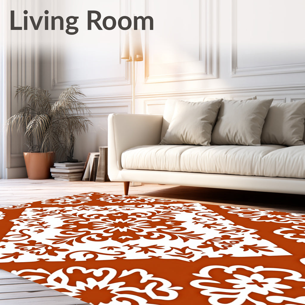 Terracotta White Floral Medallion Medley Rug