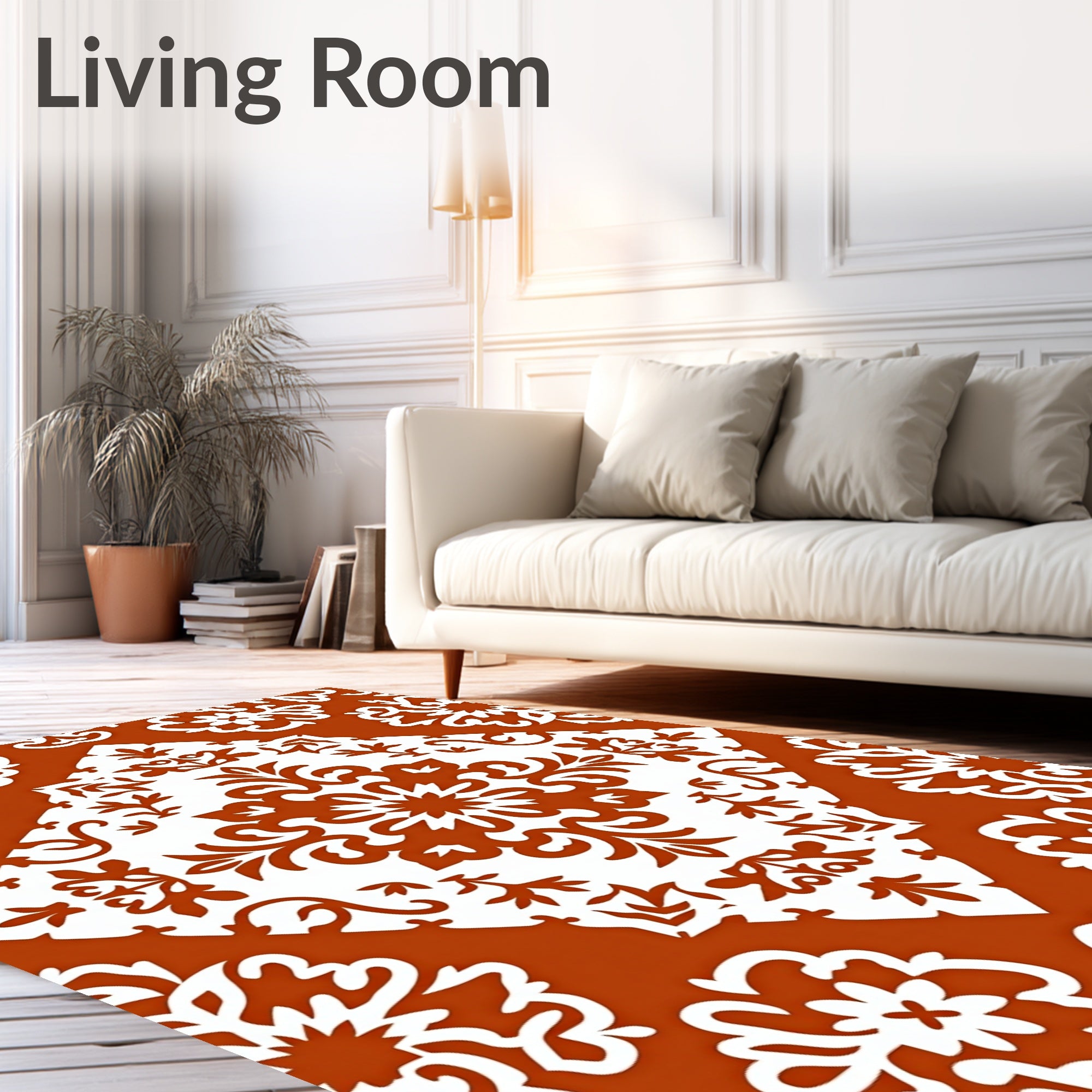 Terracotta White Floral Medallion Medley Rug