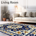 Navy Golden Floral Medallion Rug