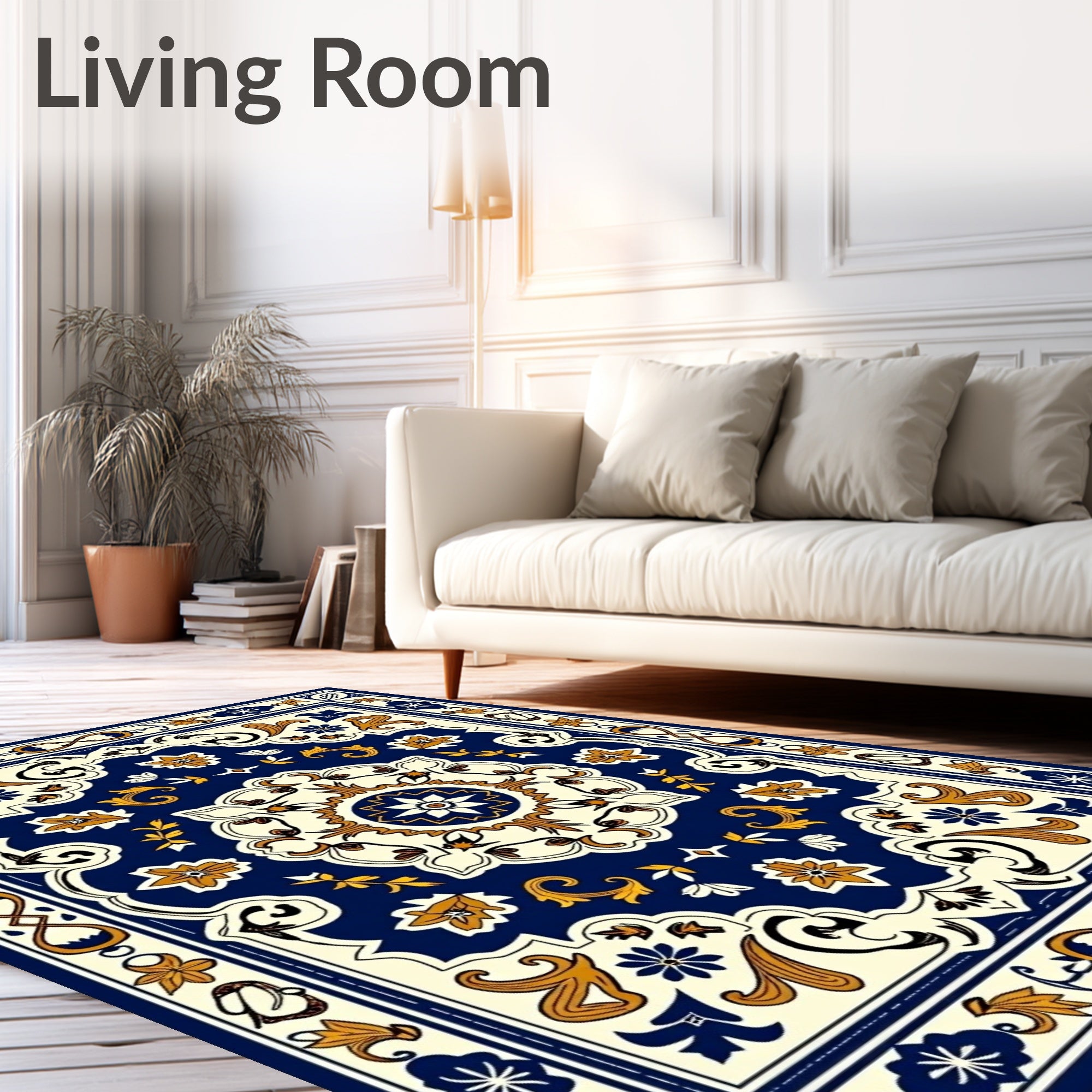 Navy Golden Floral Medallion Rug