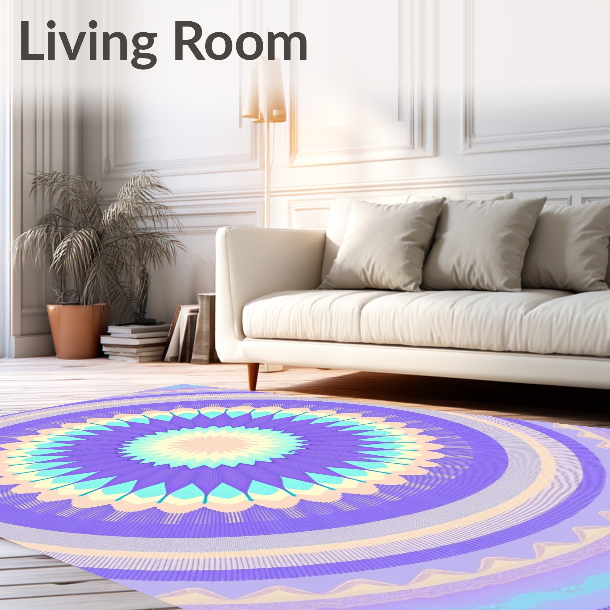 Lavendar Pale Yellow Sunburst Mandala Rug