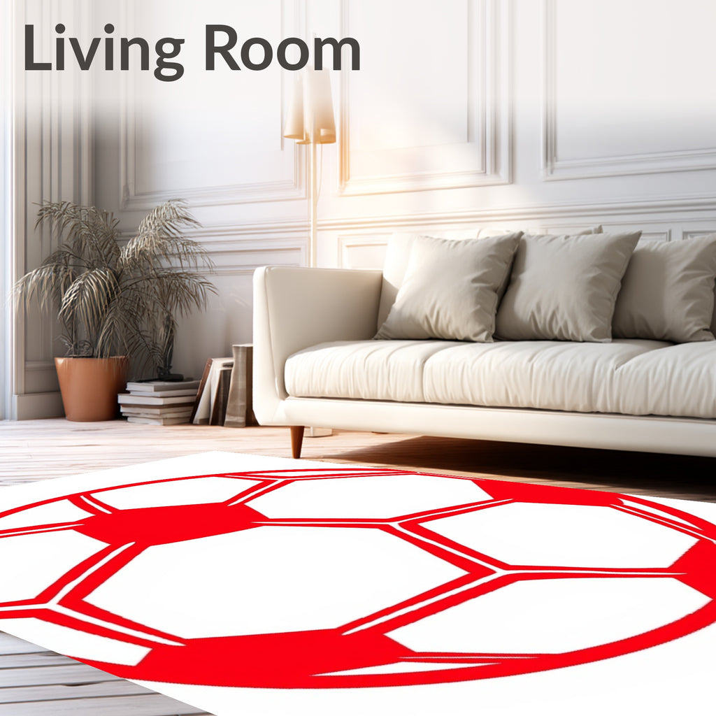Bold Crimson Soccer Ball Rug