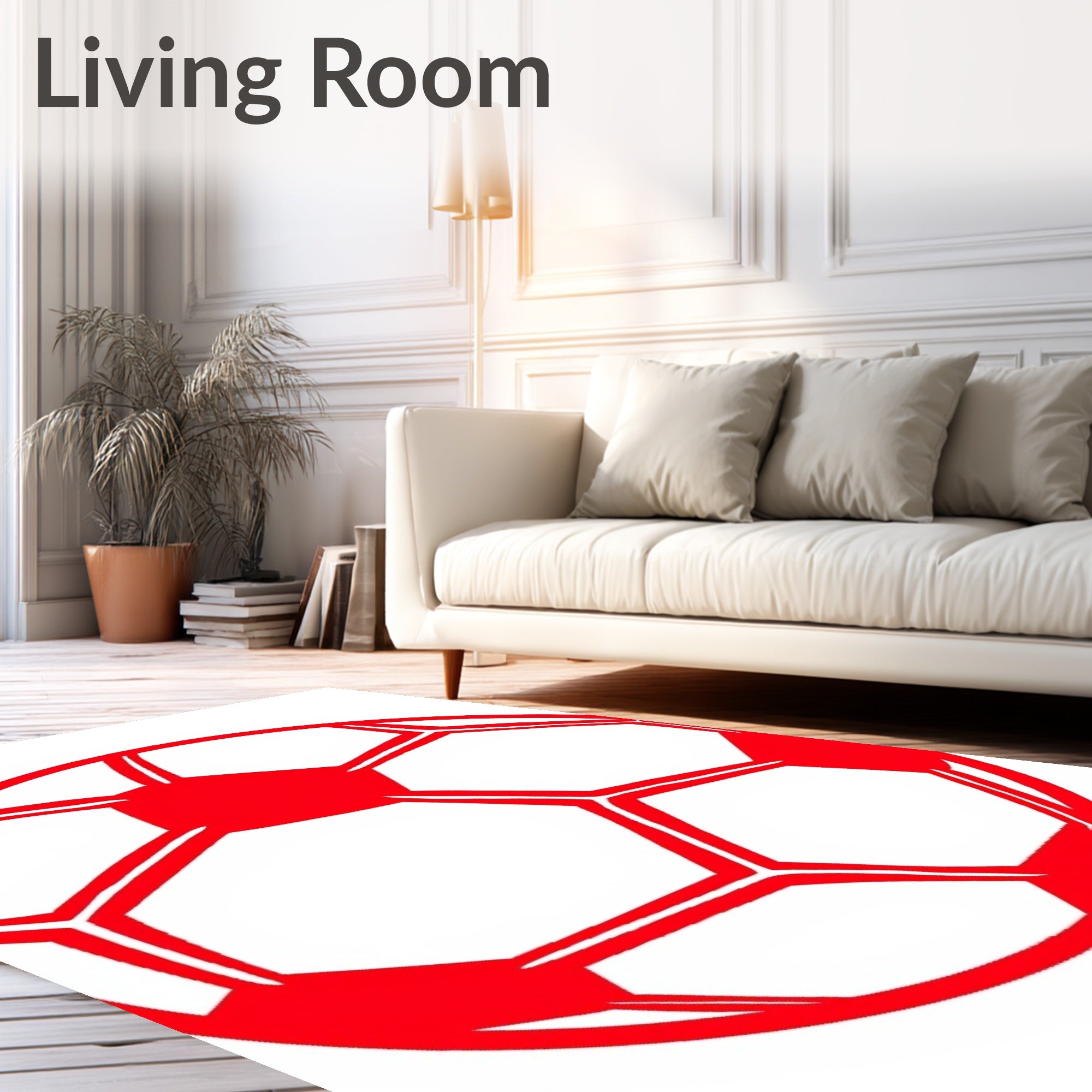Bold Crimson Soccer Ball Rug