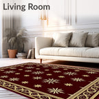 Deep Red Snowflakes Border Rug