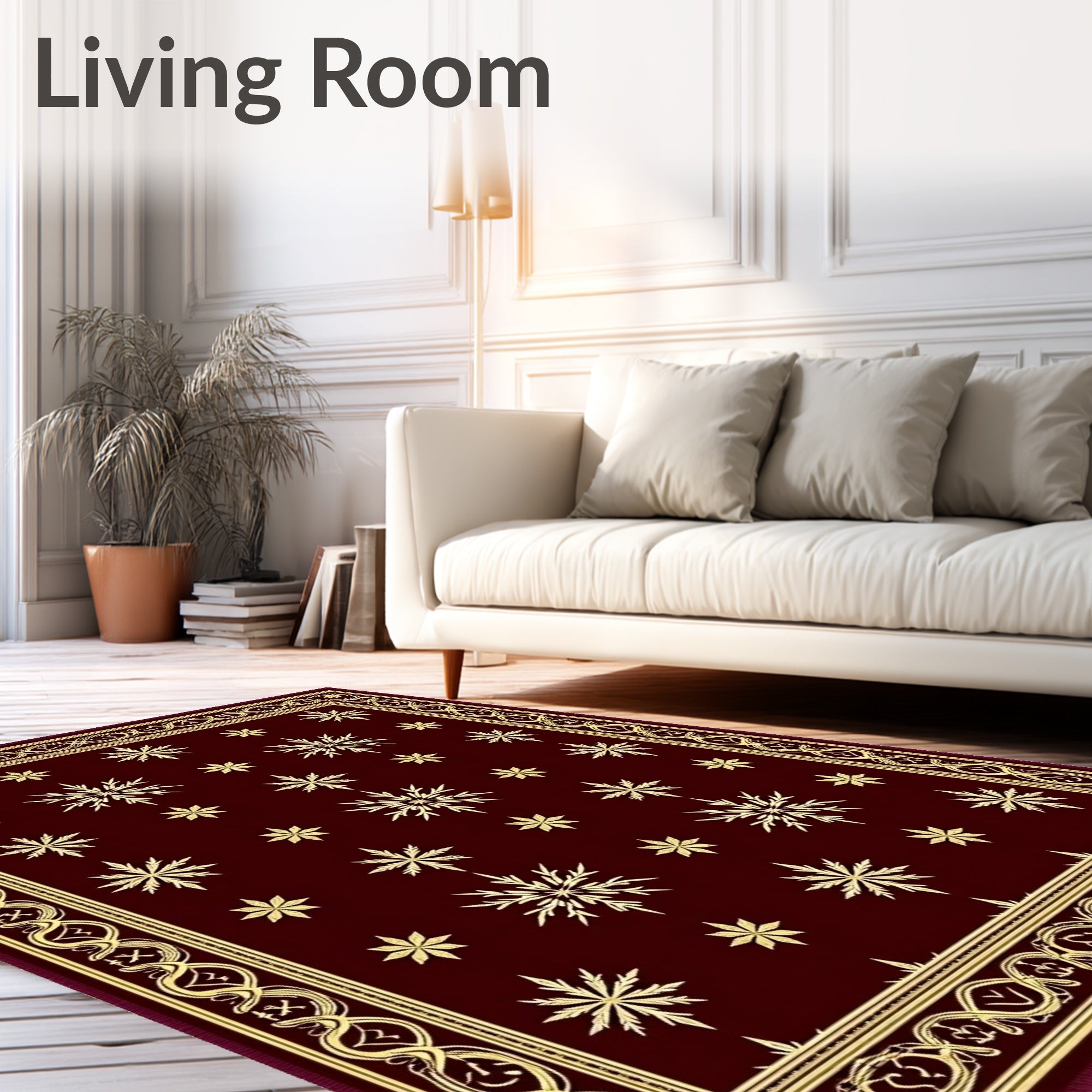Deep Red Snowflakes Border Rug