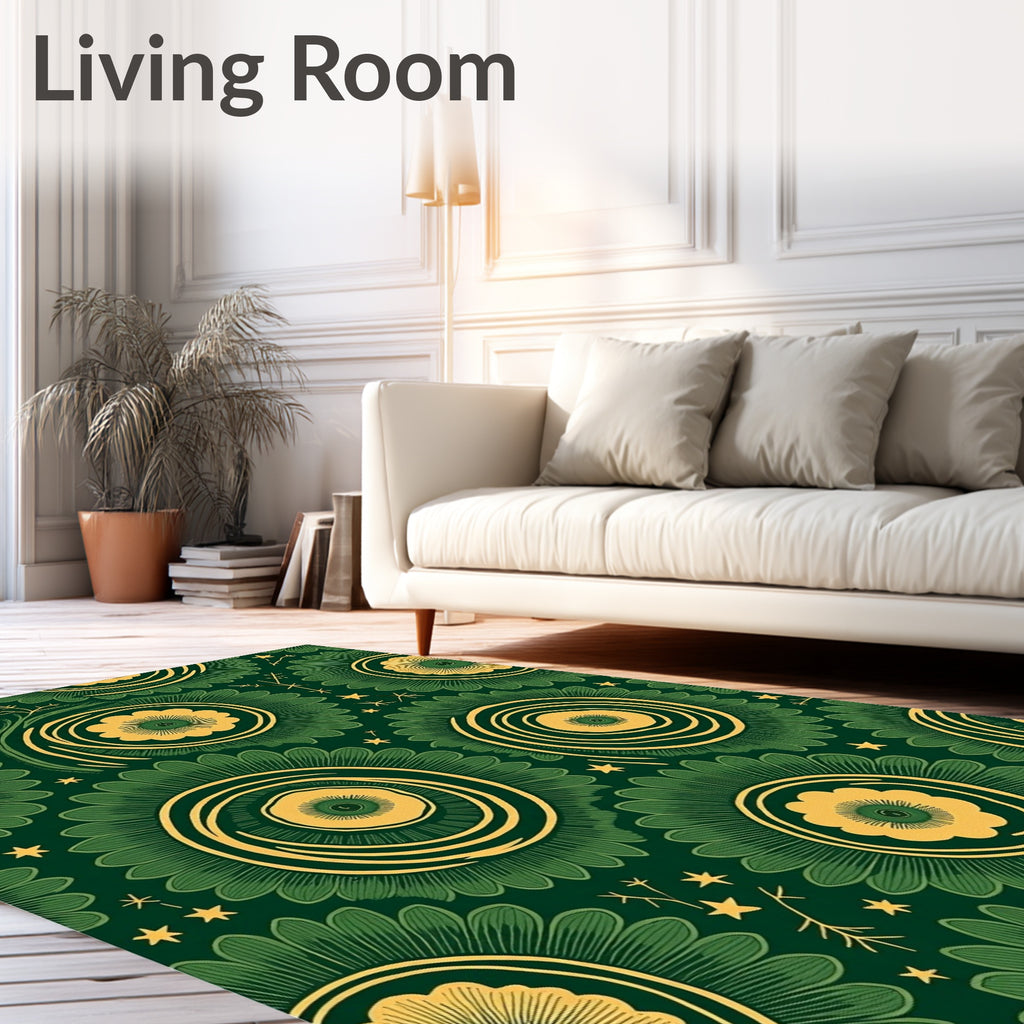 Emerald Green Yellow Floral Burst Rug
