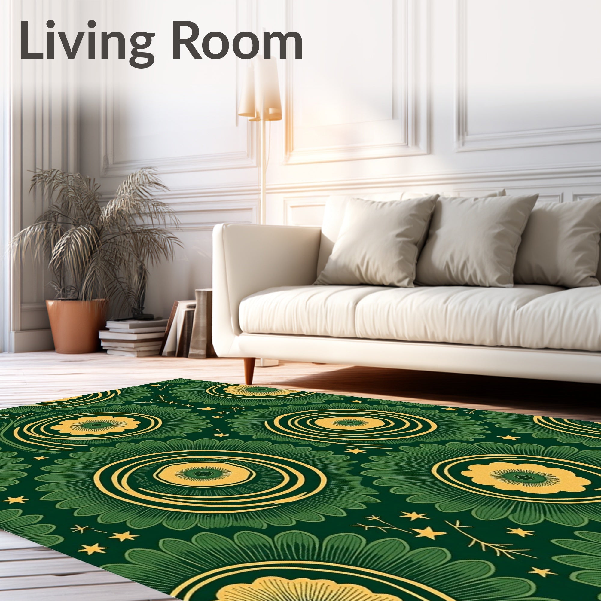 Emerald Green Yellow Floral Burst Rug
