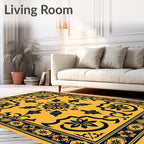 Golden Yellow Floral Border Medallion Rug
