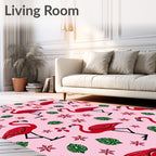 Crimson Flamingos With Green Feathers Rug