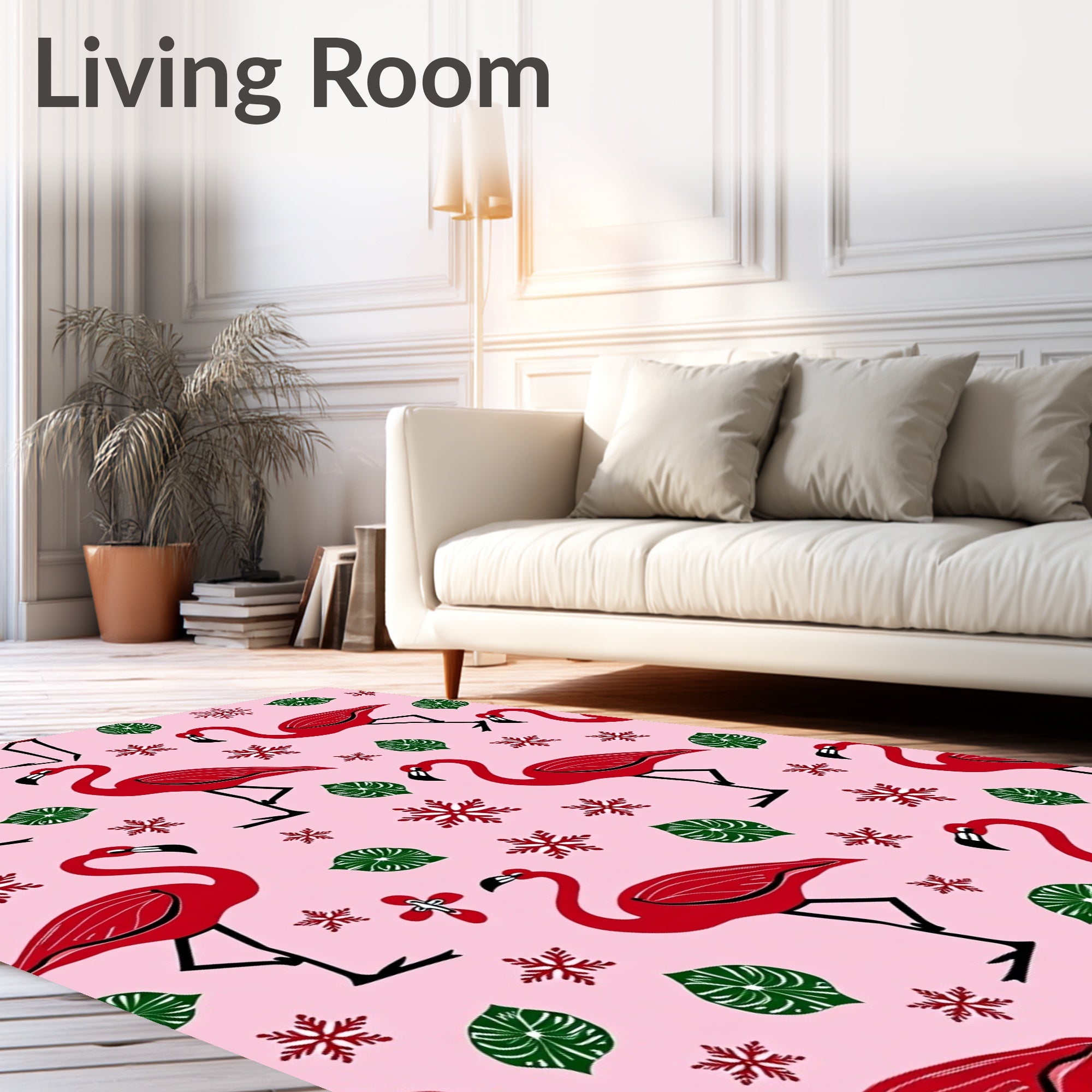 Crimson Flamingos With Green Feathers Rug