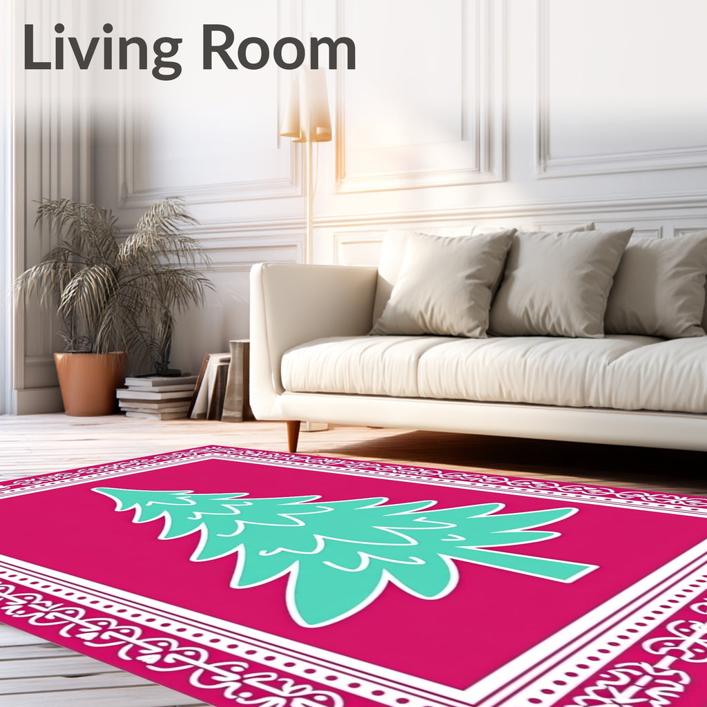 Crimson Teal Festive Tree Garland Rug