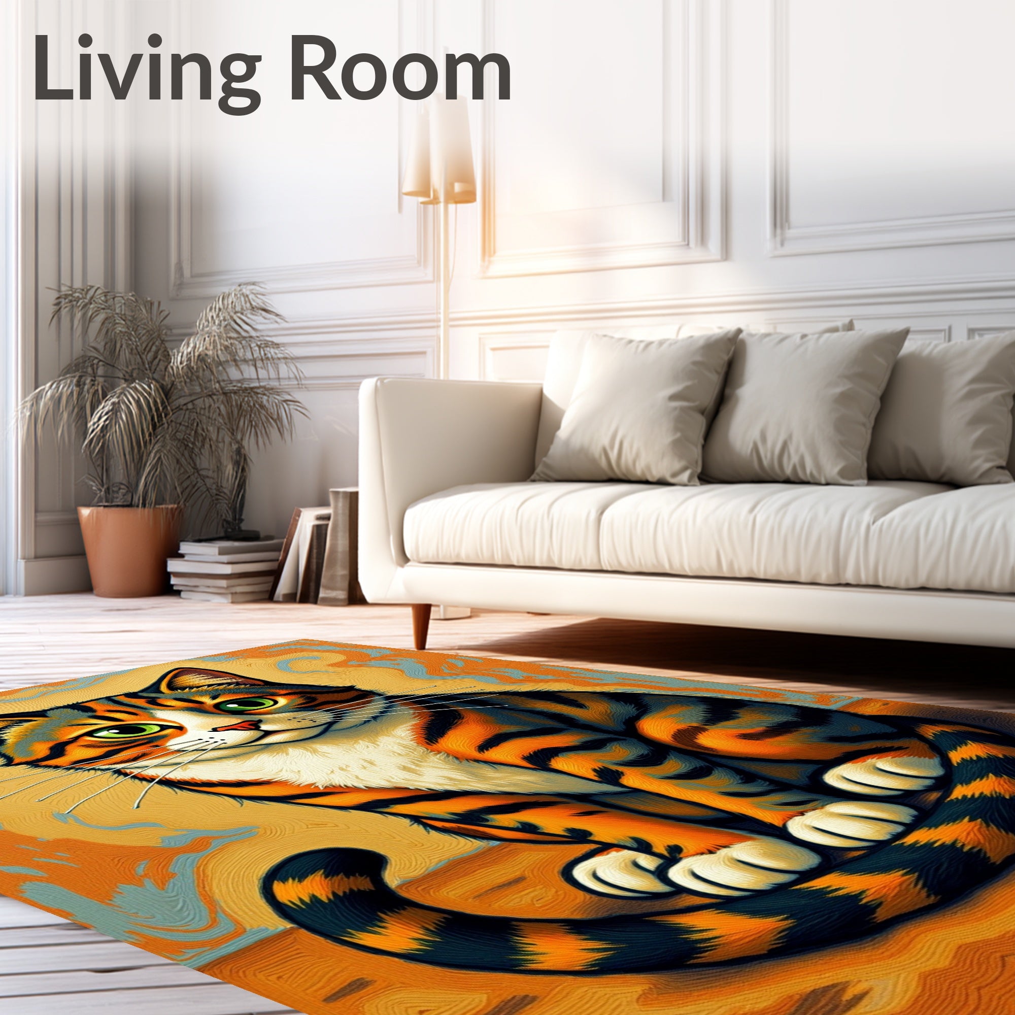 Orange Tabby Cat Swirls Background Rug