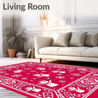 Crimson Snowman Snowflake Border Rug