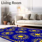 Royal Blue Yellow Sunburst Medallion Rug