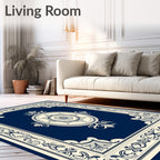 Classic Navy Floral Medallion Border Rug