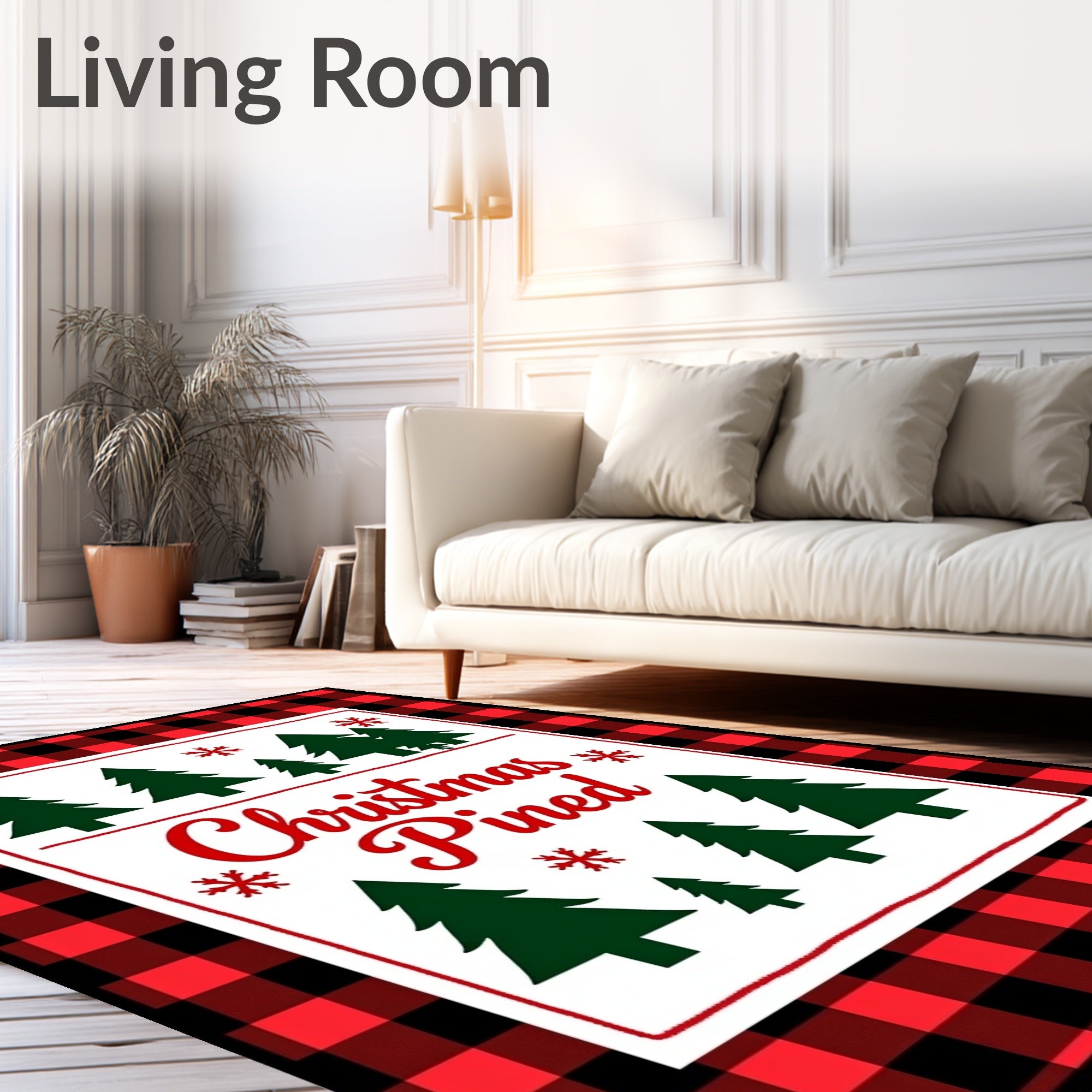 Red Black Buffalo Check Christmas Trees Rug