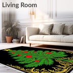 Festive Green Christmas Tree Golden Border Rug