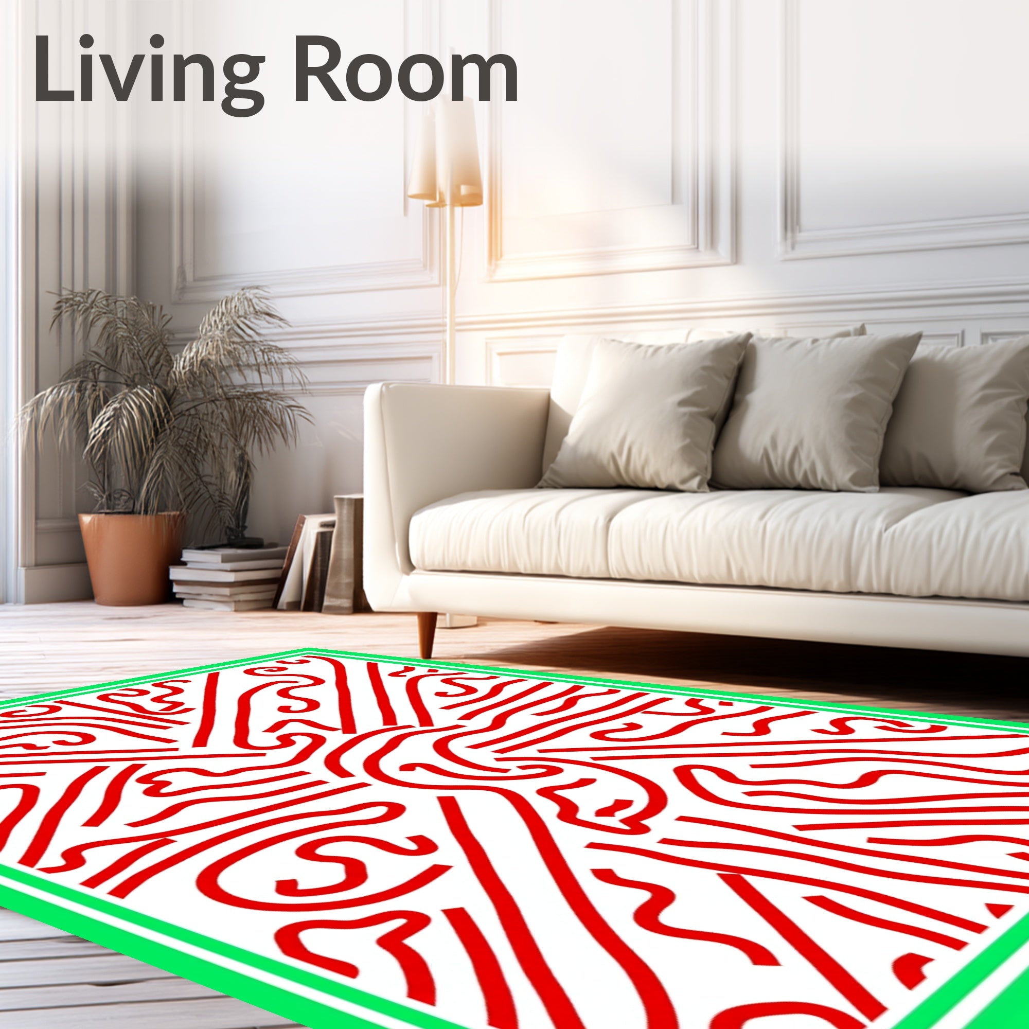 Vibrant Red Wavy Lines Modern Rug