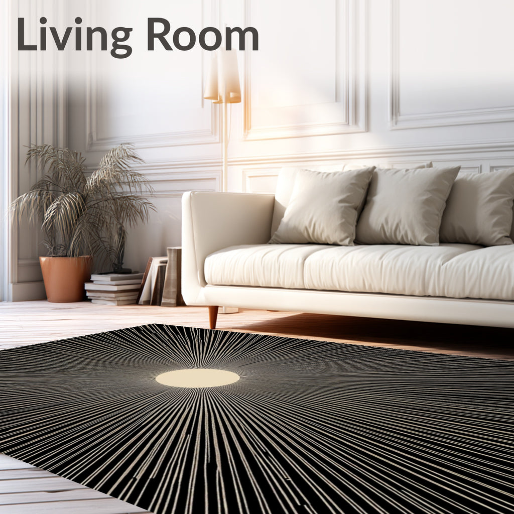 Golden Sunburst Black Rays Rug