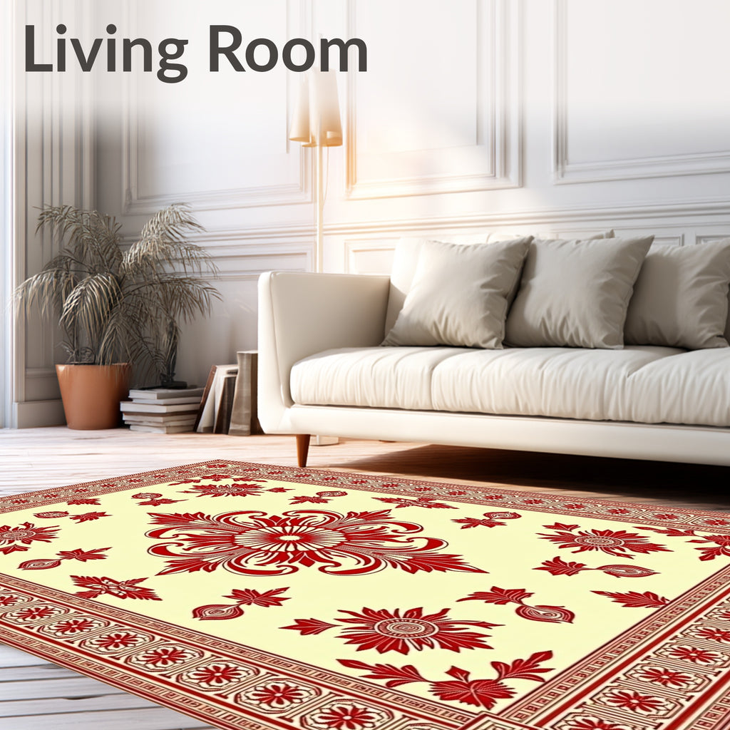 Crimson Floral Medallion Cream Border Rug