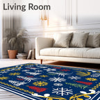 Winter Forest Snowflakes Red Yellow Trees Rug