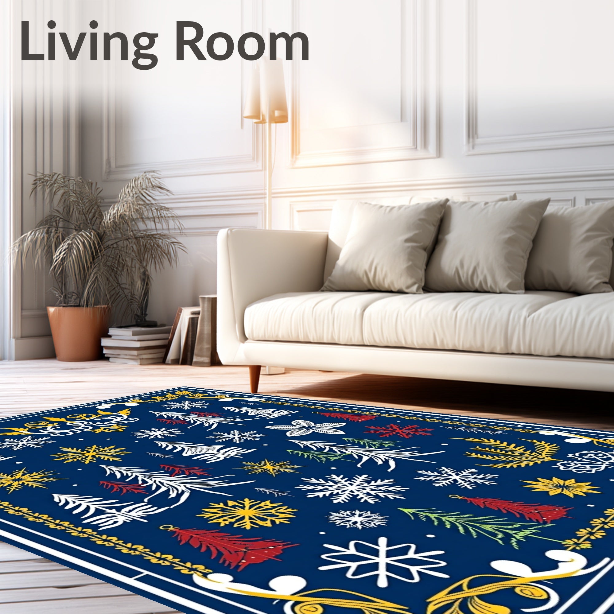 Winter Forest Snowflakes Red Yellow Trees Rug