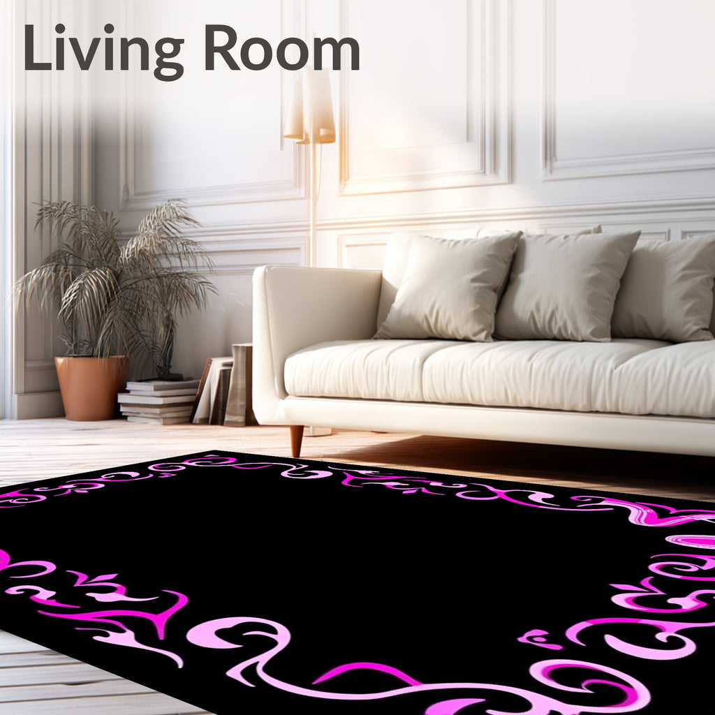 Vibrant Pink Swirl Border Rug