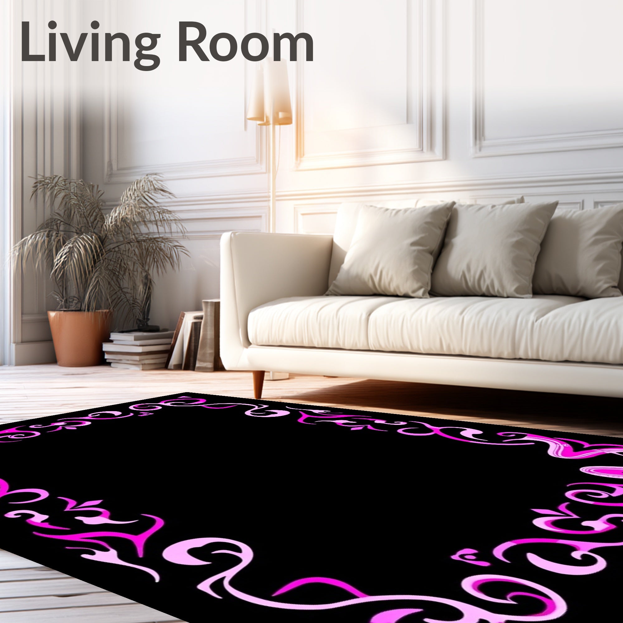 Vibrant Pink Swirl Border Rug
